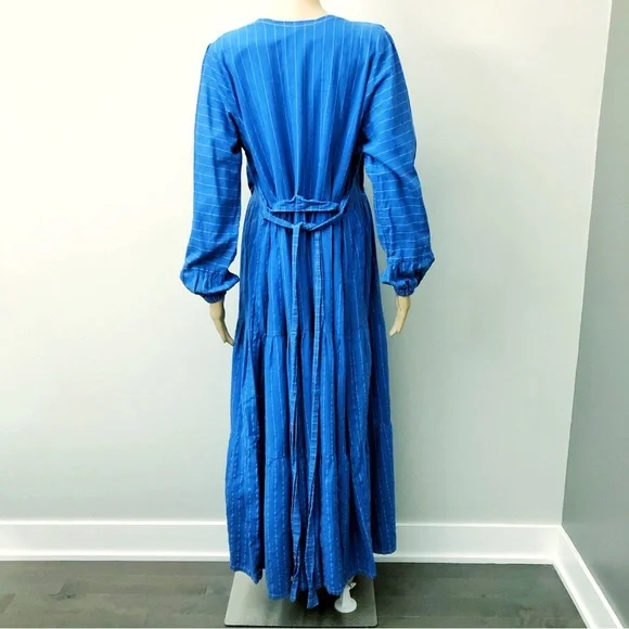 Vintage Oversized Boho Babydoll Navy Blue Stripes Casual Loose Fit Maxi Dress.XL - Picture 4 of 16